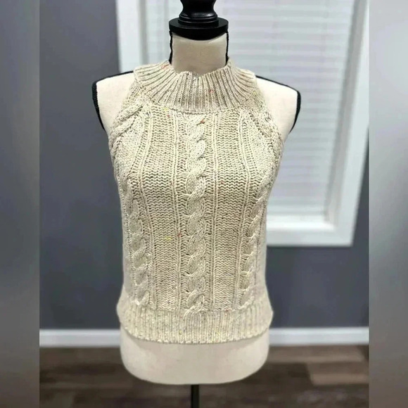 LE LIS Knit Vest Size M  Wool Blend Speckled Cream Academia School Tank - Picture 1 of 6